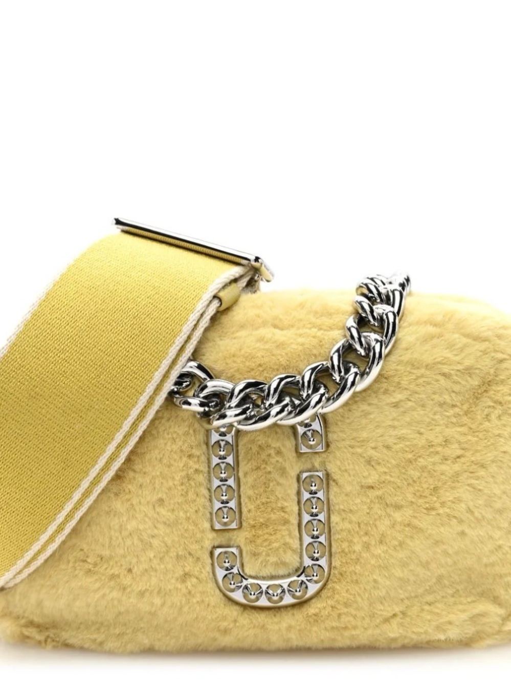 Marc Jacob Yellow Faux Fur Shoulder Bag with Chain Accent